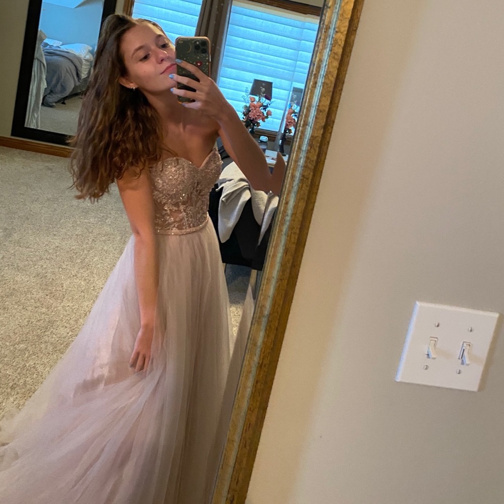taupe embellished prom dress size 0